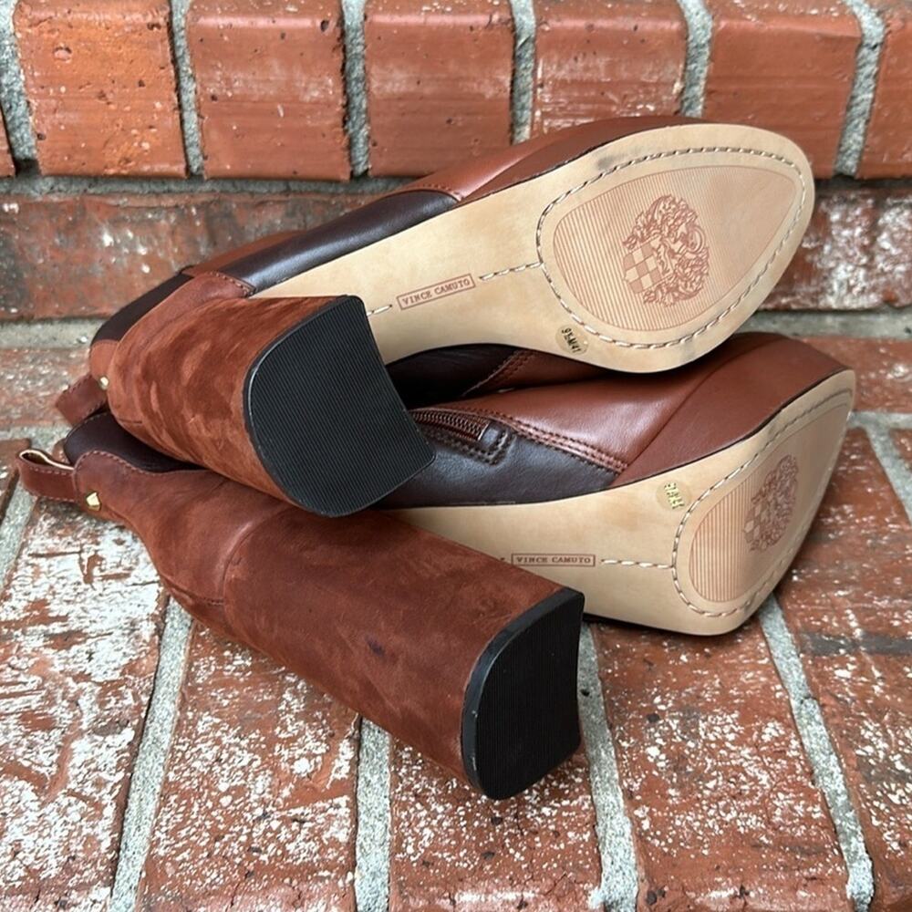 Vince Camuto Gripaula Dark Brown Leather Platform Block Heel Bootie Size 9.5 - Picture 6 of 8